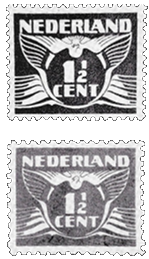 Original y falsificación del sello de 1½ Céntimos